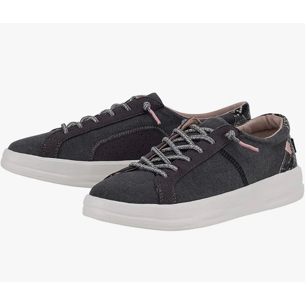 Hey Dude Karina Women 7 Jet Black NWT Canvas Snakeskin Low Top Sneakers